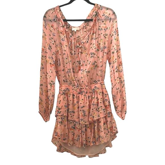 Loveshackfancy Popover Sunset Pink Floral Silk Mini Dress Size S - Picture 3 of 14